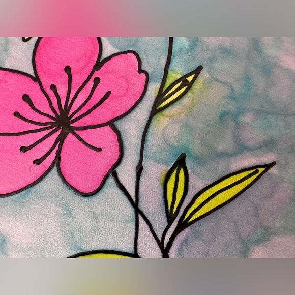 Handmade Silk Painting Art Piece - Hawaiian Flower Vibrant Colors Tie Dye Effect - Picture 4 of 13